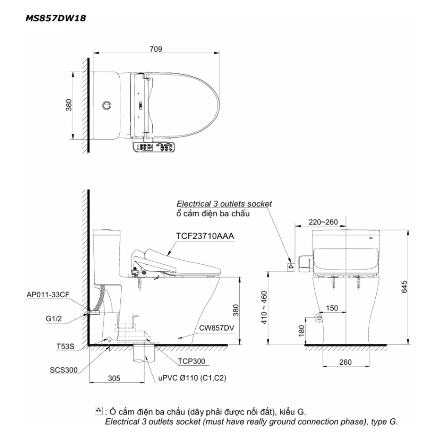 ban ve ky thuat bon cau toto ms857dw18