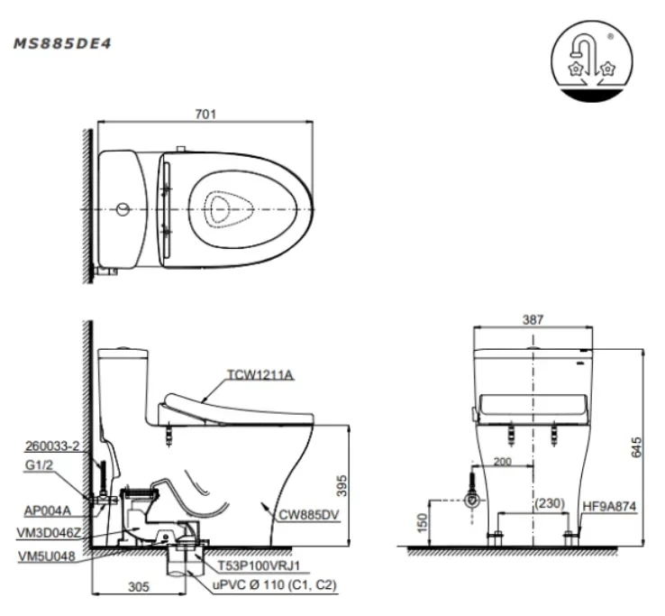 Ảnh Bồn cầu 1 khối TOTO MS885DE4 2