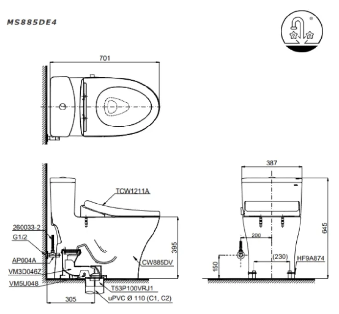 ban ve ky thuat bon cau toto ms885de4