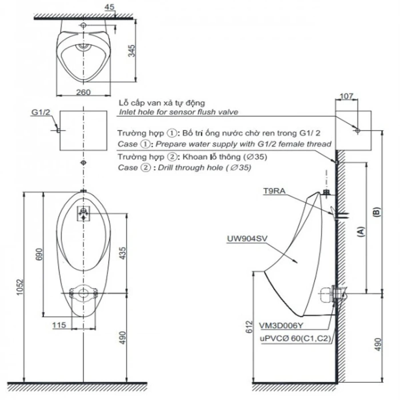 ban ve ky thuat bon tieu nam toto ut904n