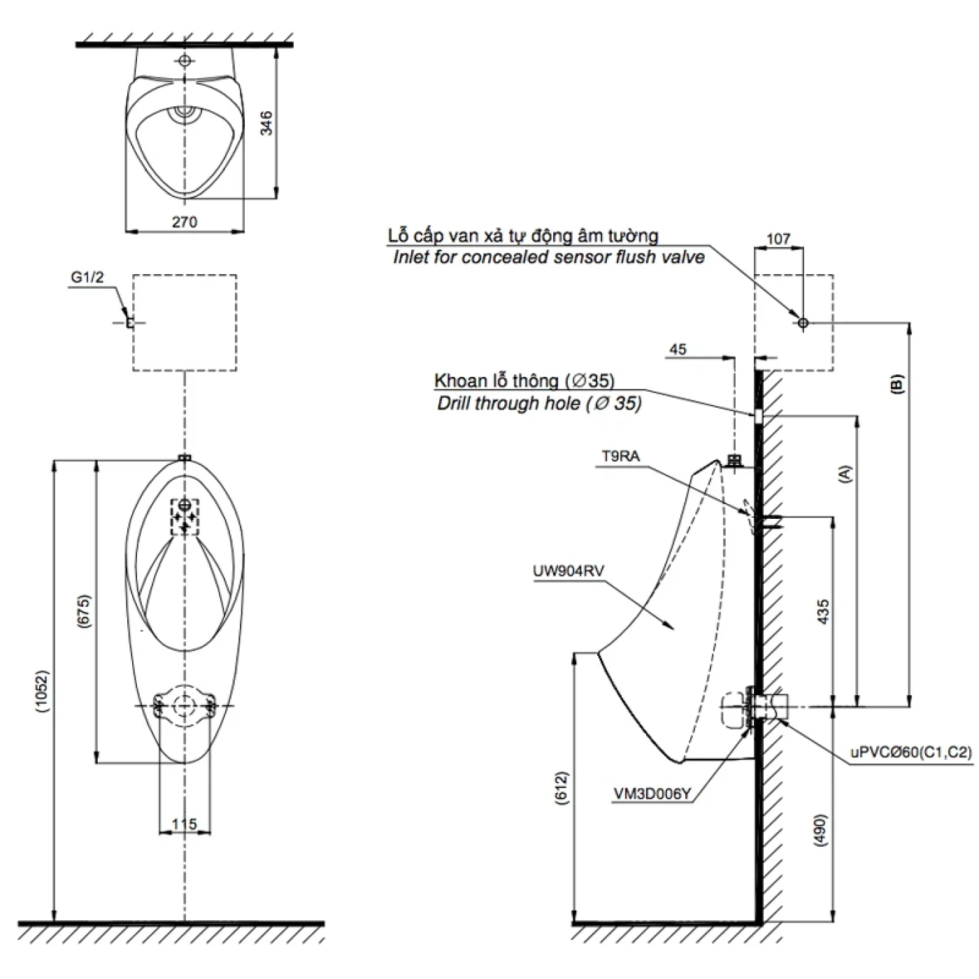 ban ve ky thuat bon tieu nam toto ut904r