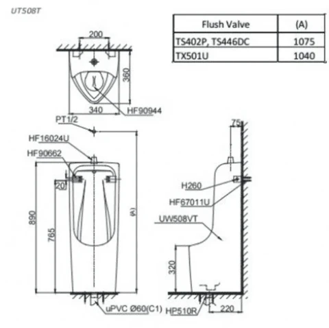 Ảnh Bồn tiểu nam đặt sàn TOTO UT508T 2