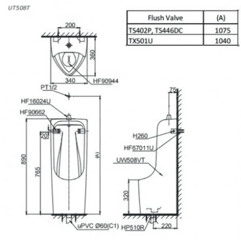 Ảnh Bồn tiểu nam đặt sàn TOTO UT508T 2