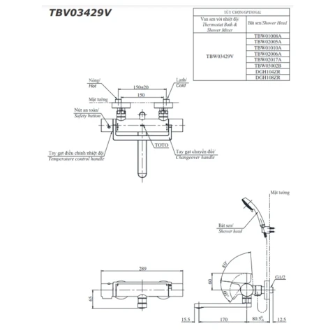 Ảnh Sen tắm nhiệt độ TOTO TBV03429V/TBW01008V 2