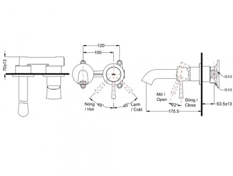 Ảnh Vòi chậu gắn tường TOTO TLS02307B 2