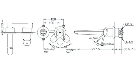 Ảnh Vòi chậu gắn tường TOTO TLS04309B 2