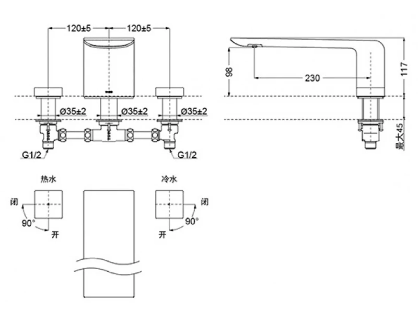 ban ve ky thuat voi xa bon nong lanh toto tbp02201ba