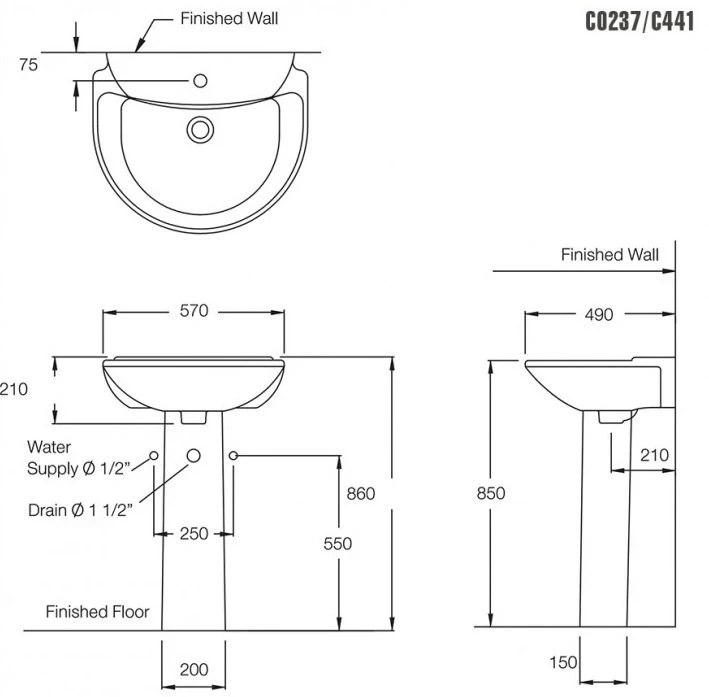 Ảnh Chậu rửa treo tường COTTO C2037+C411 2