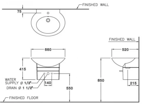 Ảnh Chậu rửa treo tường Cotto SC01027 2
