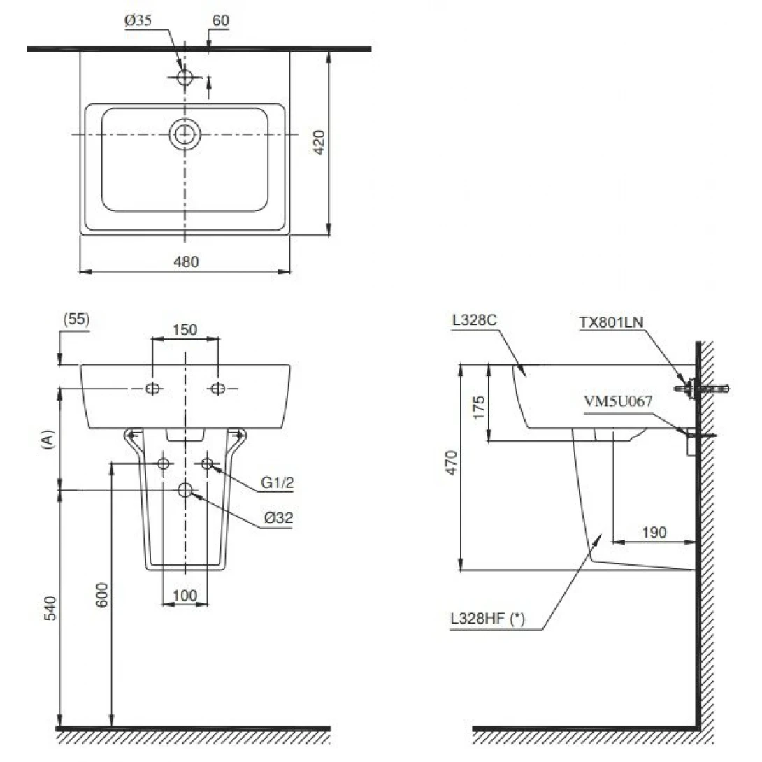 Ảnh Chậu rửa treo tường TOTO LHT328C 2