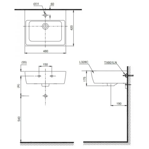 Ảnh Chậu rửa treo tường TOTO LT328C 3