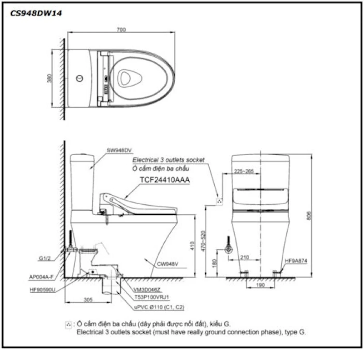 ban ve thiet ke bon cau toto cs948dw14 510x490
