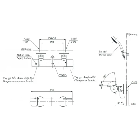 Ảnh Sen tắm nhiệt độ TOTO TBV03431V/TBW01008V 2