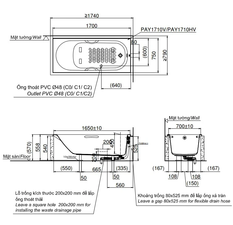 Ảnh Bồn tắm nhựa TOTO PAY1710HV/TVBF411 2