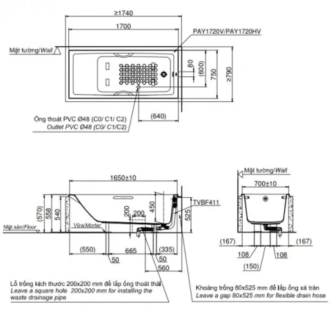 Ảnh Bồn tắm nhựa TOTO PAY1720HV/TVBF411 2