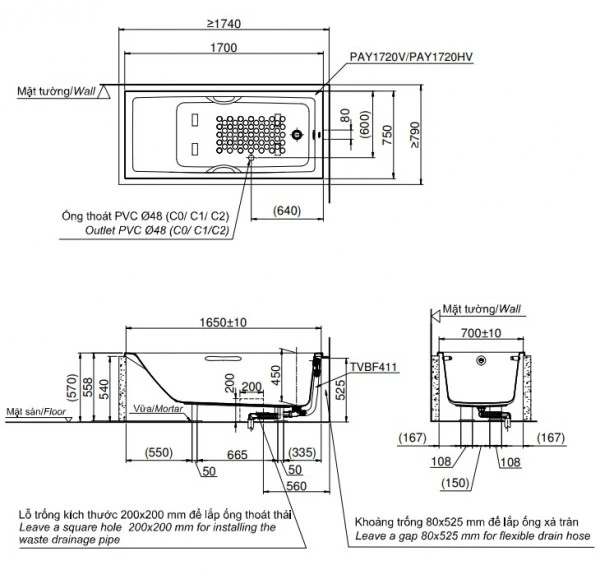 Ảnh Bồn tắm nhựa TOTO PAY1720HV/TVBF411 2