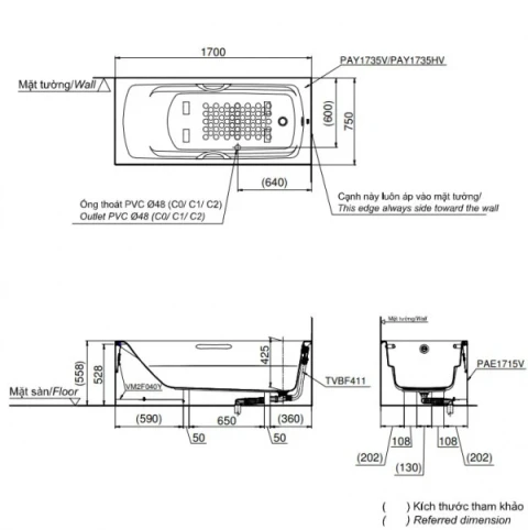 Ảnh Bồn tắm nhựa TOTO PAY1735VC/TVBF411 2