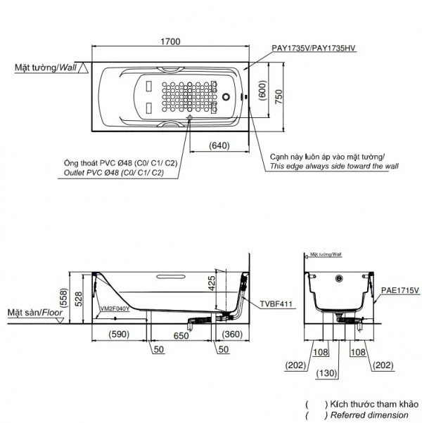 Ảnh Bồn tắm nhựa TOTO PAY1735VC/TVBF411 2