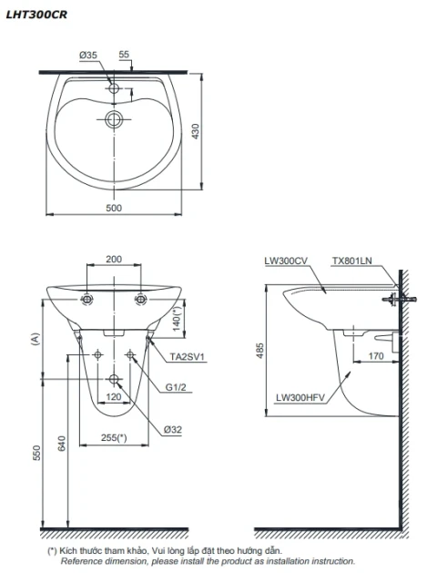 Ảnh Chậu rửa treo tường TOTO LHT300CR 2