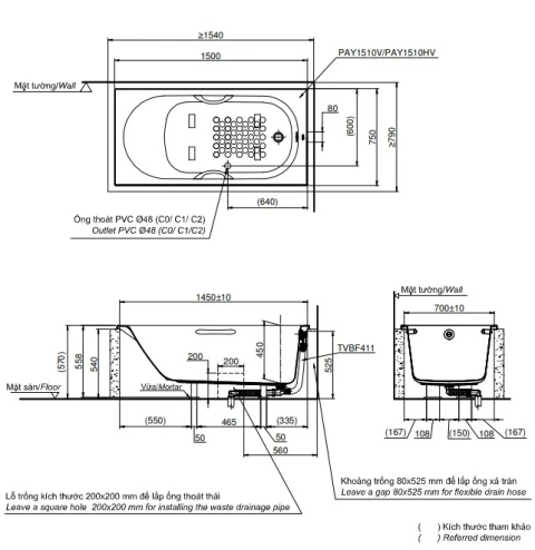 Ảnh Bồn tắm nhựa TOTO PAY1510HV/TVBF411 2
