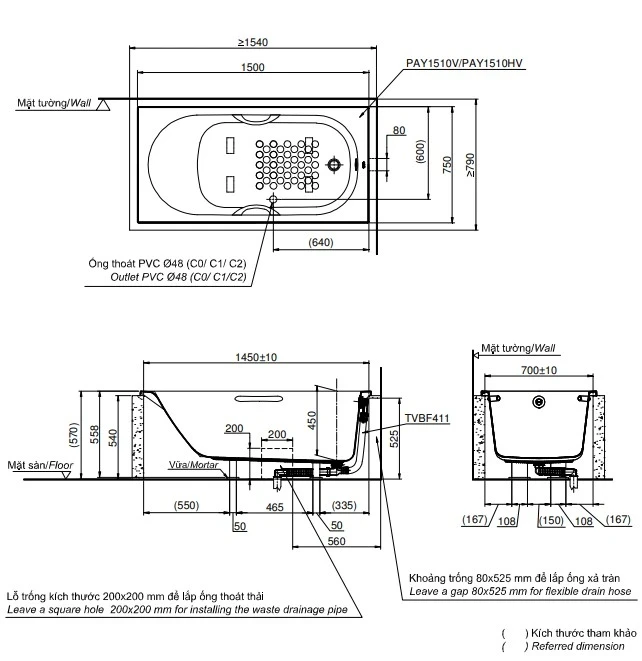 Ảnh Bồn tắm nhựa TOTO PAY1510HV/TVBF411 2