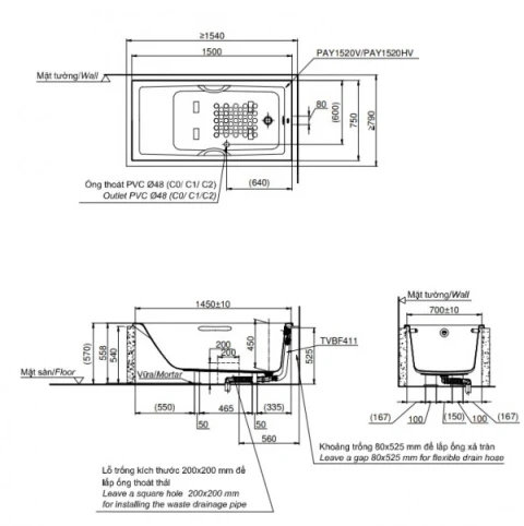 Ảnh Bồn tắm nhựa TOTO PAY1520HV/TVBF411 2