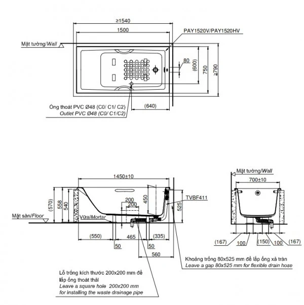 Ảnh Bồn tắm nhựa TOTO PAY1520HV/TVBF411 2