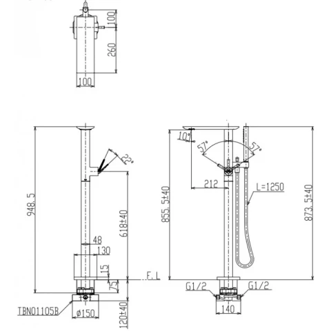 Ảnh Vòi sen bồn tắm TOTO TBP02303AA/TBN01105B 2