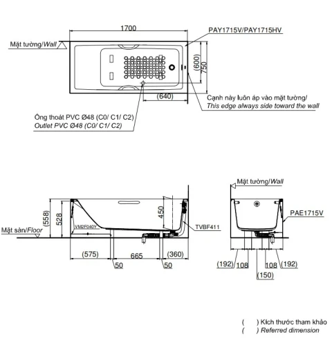 Ảnh Bồn tắm nhựa TOTO PAY1715HVC/TVBF411 2