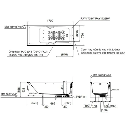 Ảnh Bồn tắm nhựa TOTO PAY1725HVC/TVBF411 2