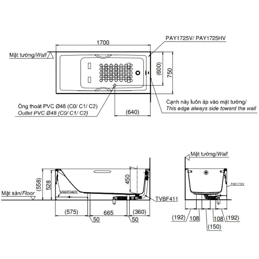 Ảnh Bồn tắm nhựa TOTO PAY1725HVC/TVBF411 2