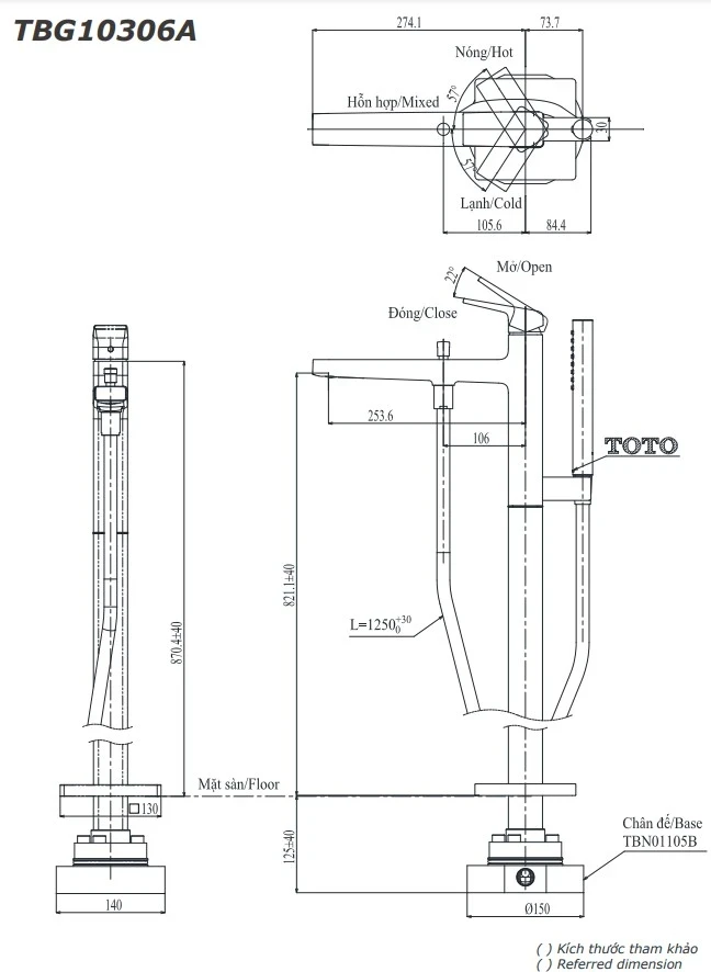 Ảnh Vòi sen bồn tắm TOTO TBG10306AA/TBN01105B 2
