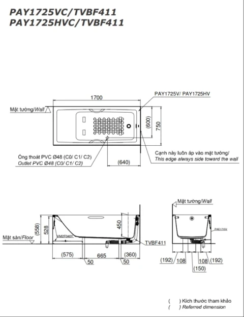 Ảnh Bồn tắm nhựa TOTO PAY1725VC/TVBF411 2