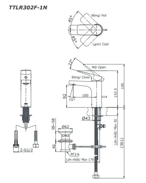 Ảnh Vòi chậu TOTO TTLR302F-1NR 2
