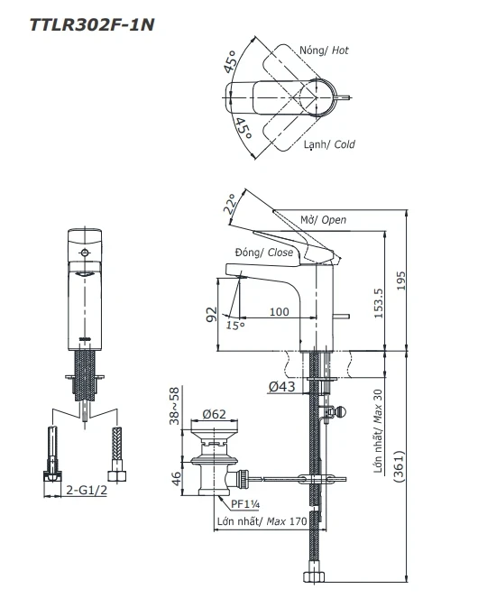 Ảnh Vòi chậu TOTO TTLR302F-1NR 2