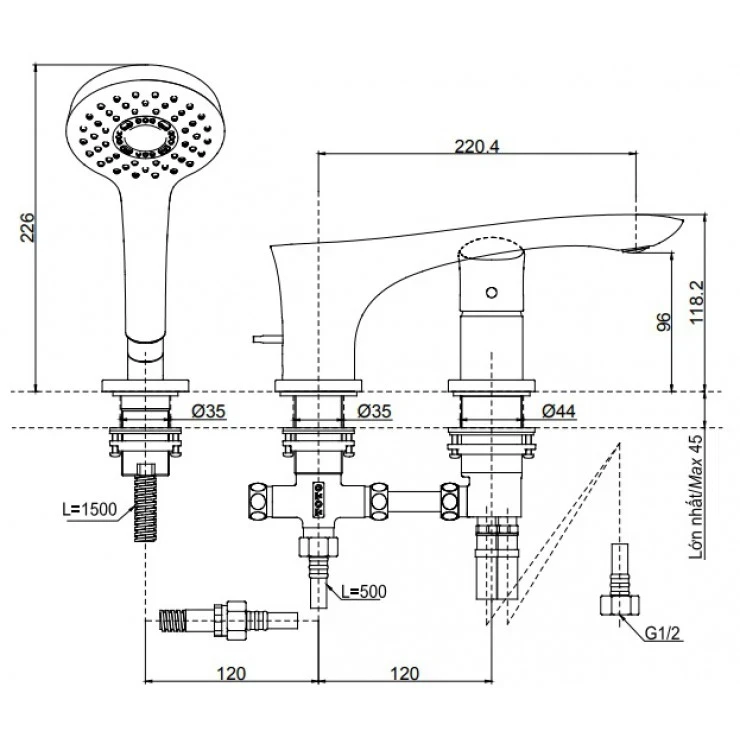 Ảnh Vòi xả bồn nóng lạnh TOTO TBG01305BB 2