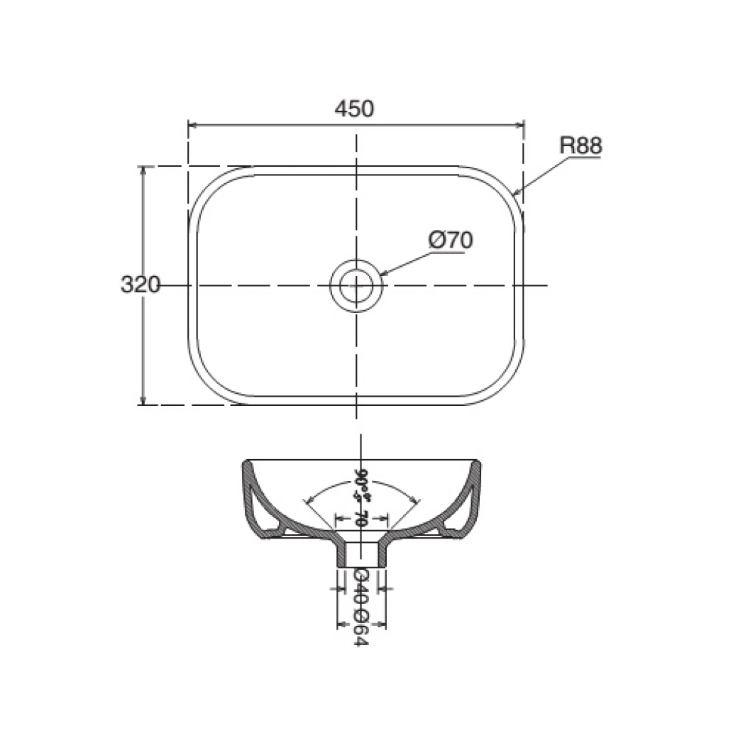 Bản vẽ kỹ thuật Chậu rửa đặt bàn Viglacera V25