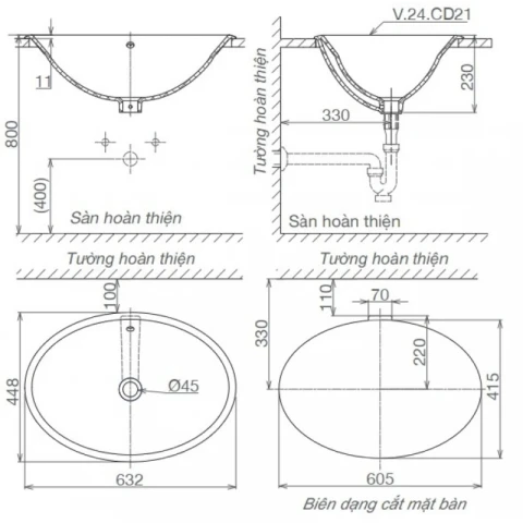 Ảnh Chậu rửa đặt bàn Viglacera CD21 2