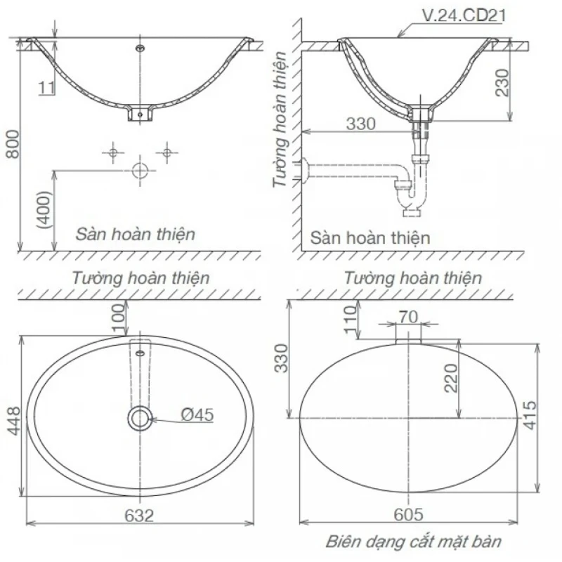 Ảnh Chậu rửa đặt bàn Viglacera CD21 2