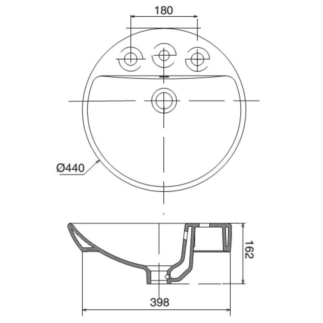 Bản vẽ kỹ thuật Chậu rửa đặt bàn Viglacera V26