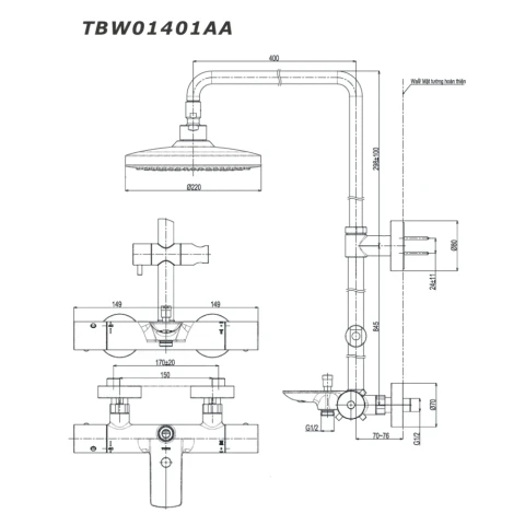 Ảnh Sen cây nhiệt độ TOTO TBW01401AA 2