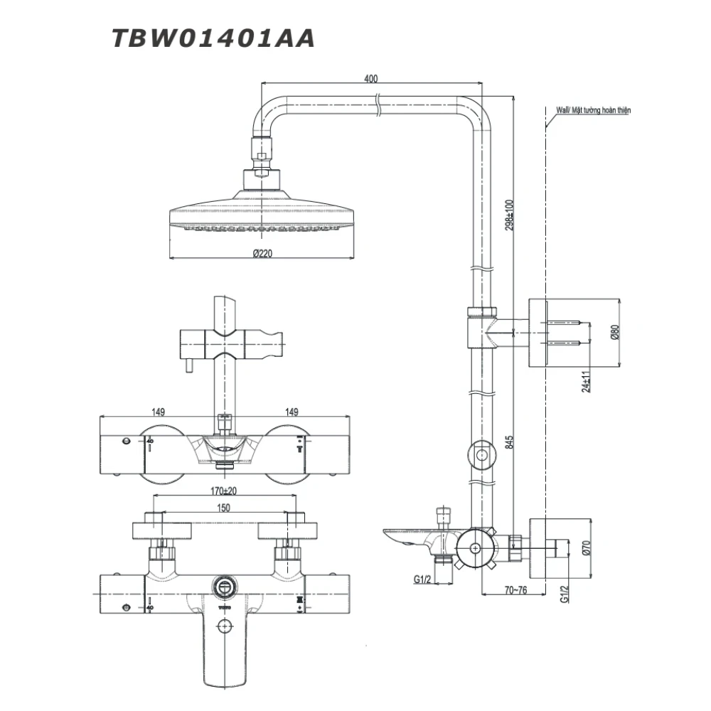 Ảnh Sen cây nhiệt độ TOTO TBW01401AA 2