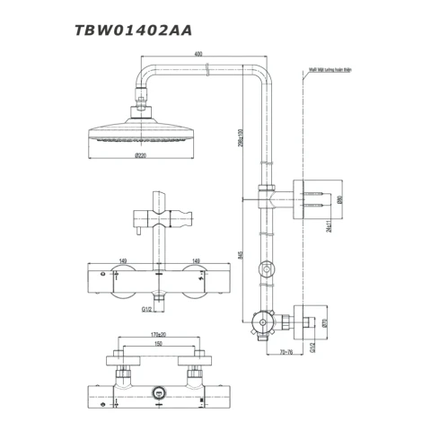 Ảnh Sen cây nhiệt độ TOTO TBW01402AA 2