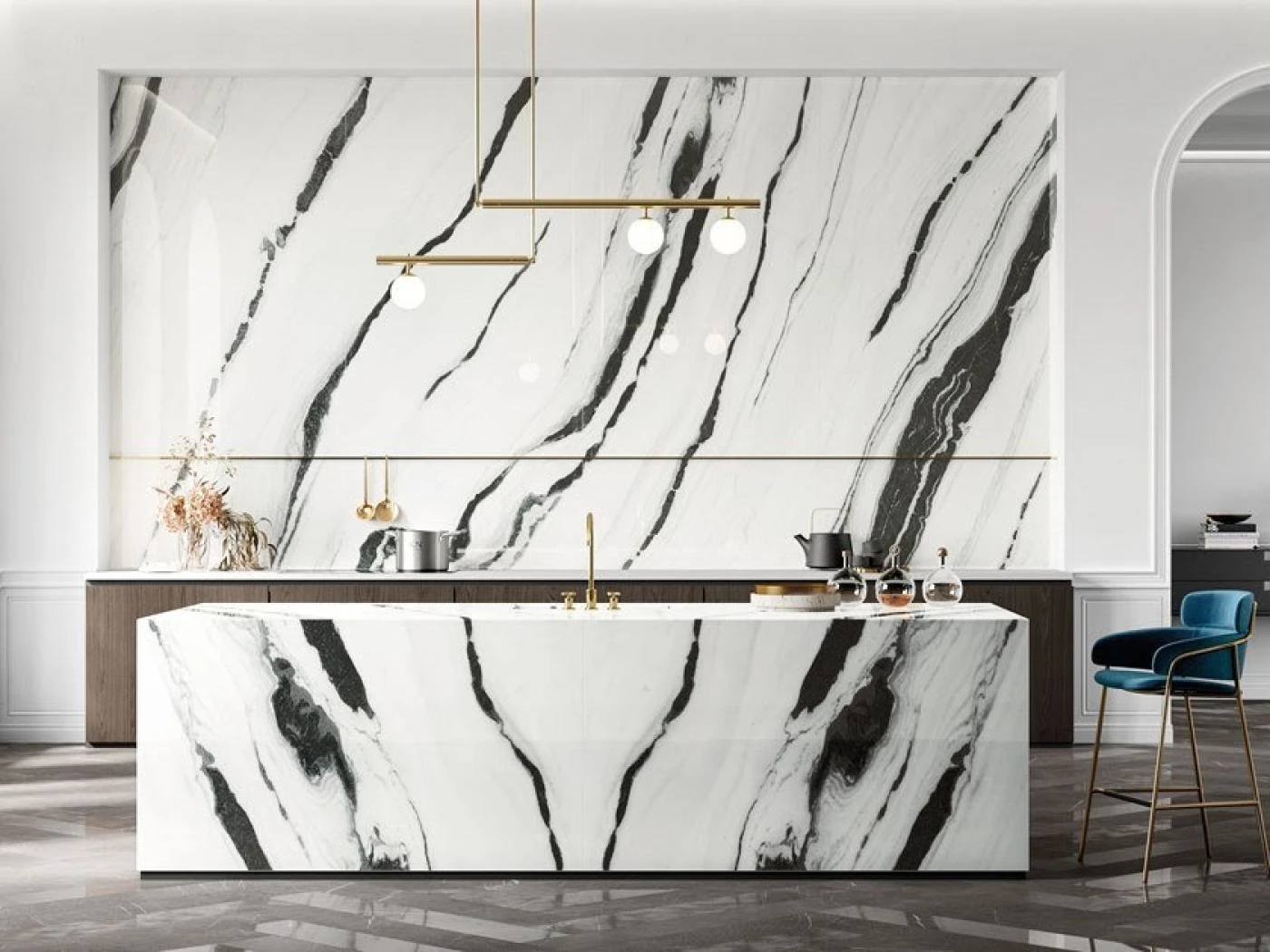 gach gia da marble op tuong phong bep dep sang trong