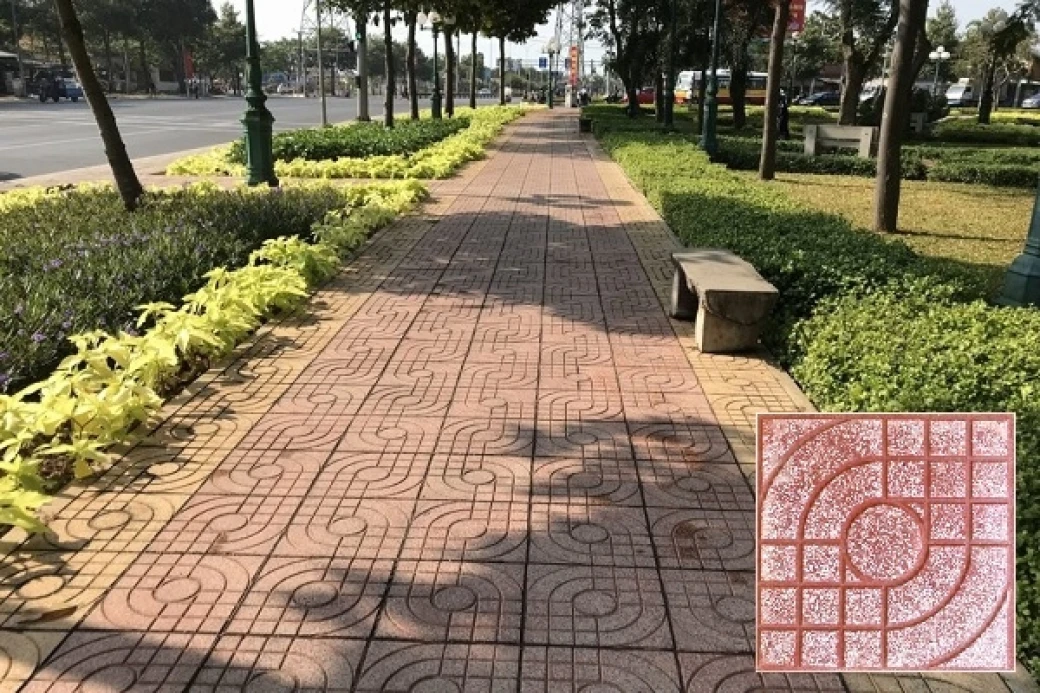 gach terrazzo lat san vuon au xam trang