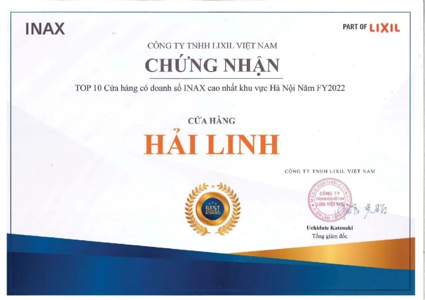 chung nhan inax hai linh
