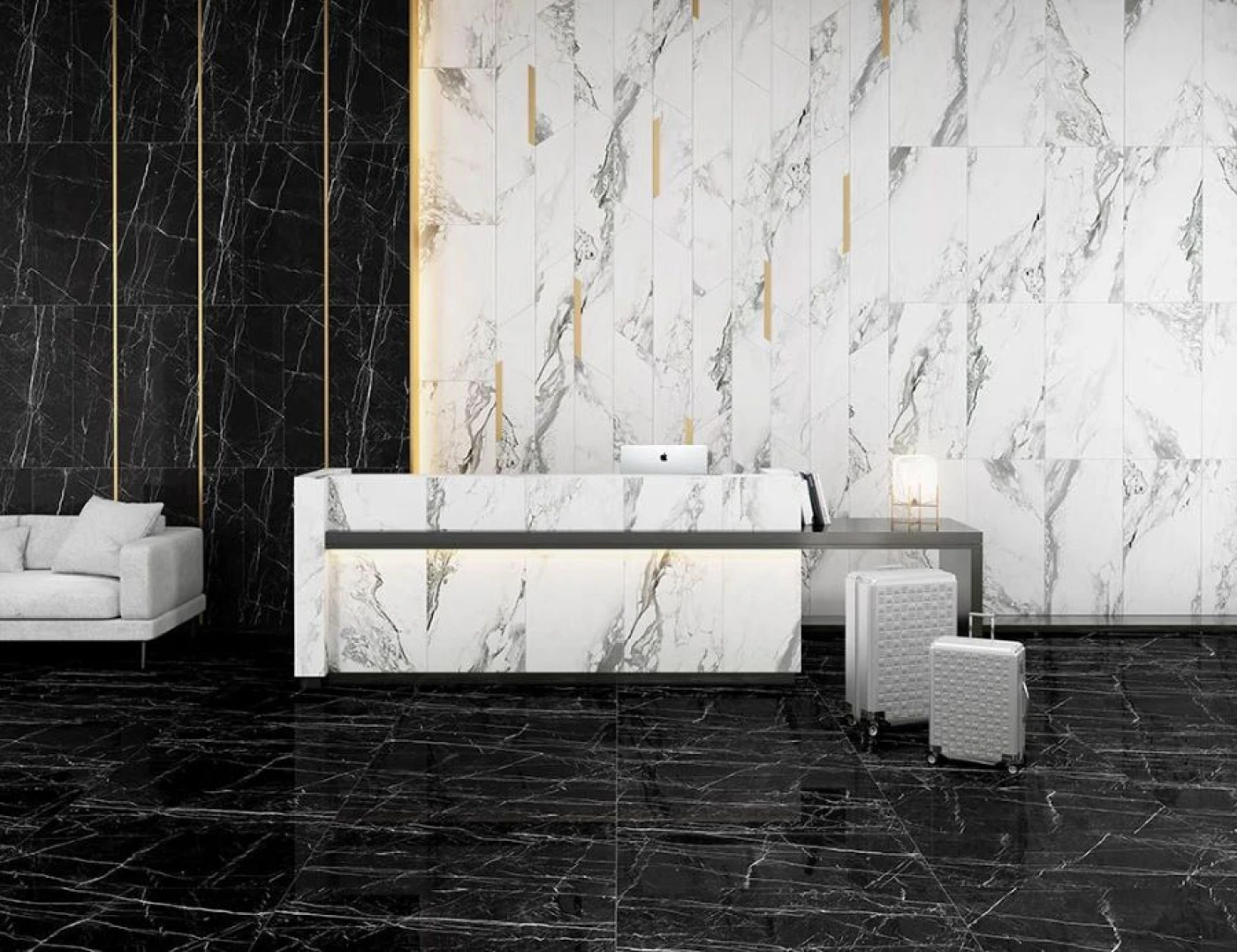 gach op tuong mau trang ket hop gach lat nen mau den