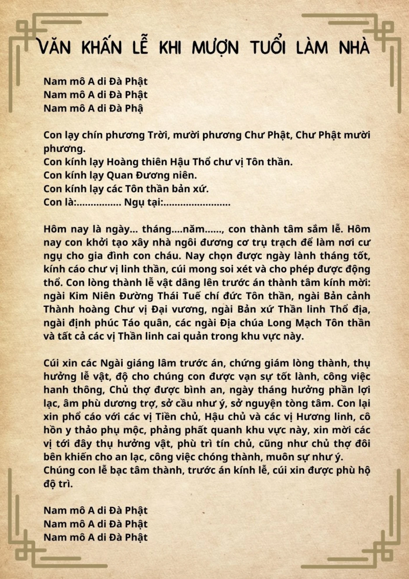 van khan cung muon tuoi lam nha