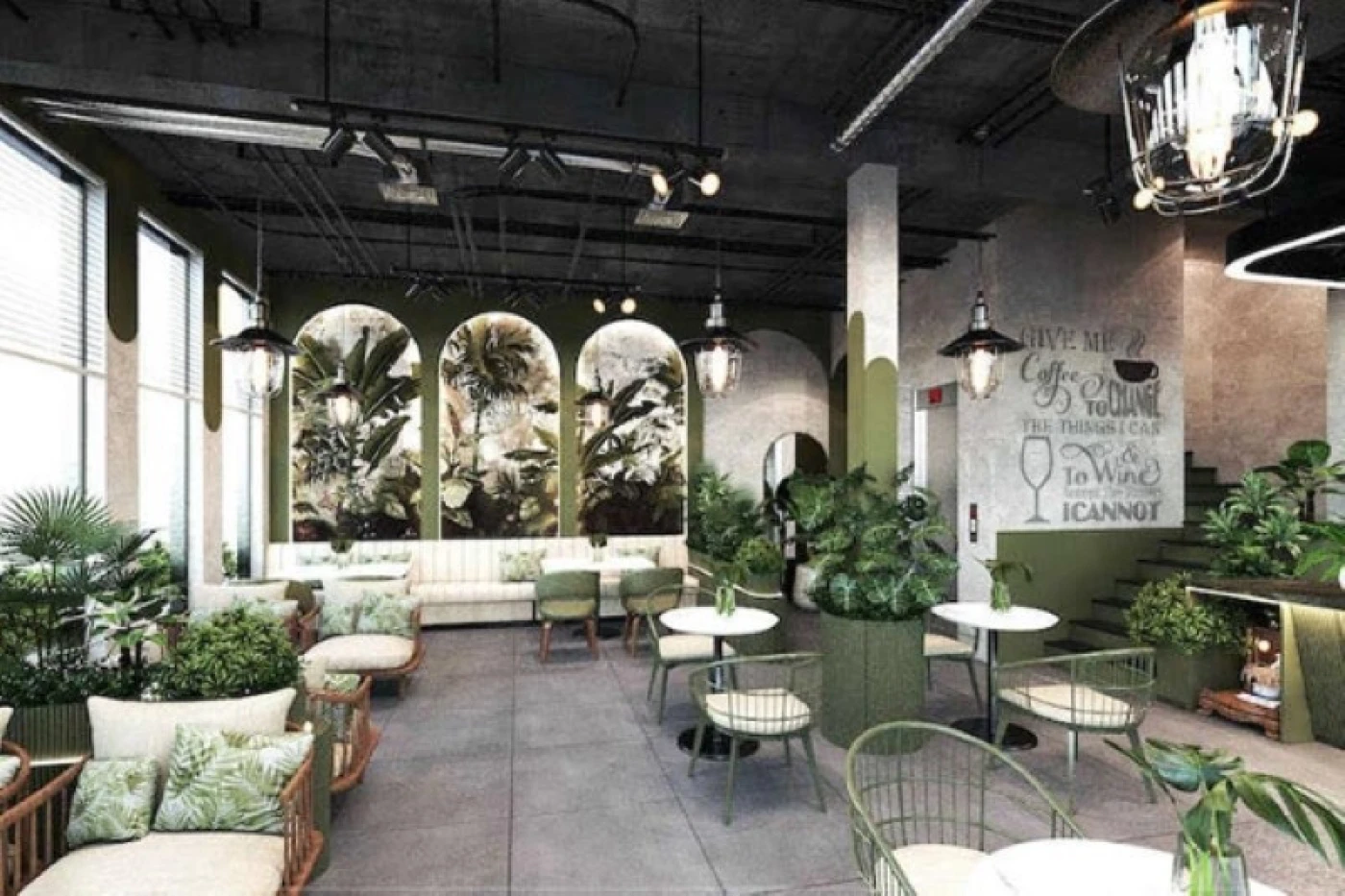 quan cafe tropical ket hop gach lat nen gia xi mang
