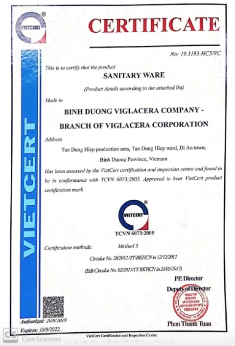 chung chi san pham viglacera